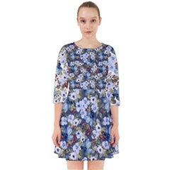 Blue Flowers Dark Blue Flowers Smock Dress by DinkovaArt