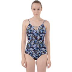 Blue Flowers Dark Blue Flowers Cut Out Top Tankini Set by DinkovaArt