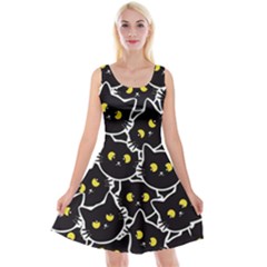 Cat Pattern Pet Drawing Eyes Reversible Velvet Sleeveless Dress by Maspions