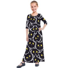 Cat Pattern Pet Drawing Eyes Kids  Quarter Sleeve Maxi Dress by Maspions