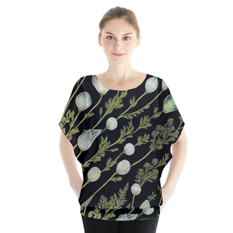 Sea Weed Salt Water Batwing Chiffon Blouse by Maspions