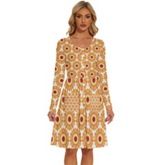 Pattern Shape Design Art Drawing Long Sleeve Dress With Pocket by Maspions