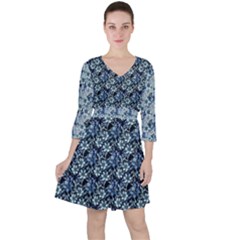 Blue Roses 1 Blue Roses 2 Quarter Sleeve Ruffle Waist Dress by DinkovaArt