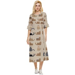 Cat Pattern Texture Animal Double Cuff Midi Dress by Maspions