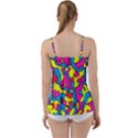 Colorful-graffiti-pattern-blue-background Babydoll Tankini Top View2