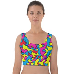 Colorful-graffiti-pattern-blue-background Velvet Crop Top by designsbymallika