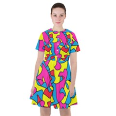 Colorful-graffiti-pattern-blue-background Sailor Dress by designsbymallika