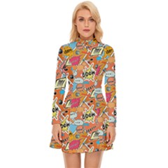 Pop Culture Abstract Pattern Long Sleeve Velour Longline Dress by designsbymallika