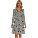 Sketchy abstract artistic print design Long Sleeve Dress With Pocket View1