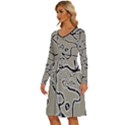 Sketchy abstract artistic print design Long Sleeve Dress With Pocket View2