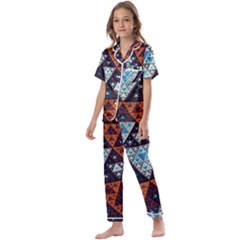 Fractal Triangle Geometric Abstract Pattern Kids  Satin Short Sleeve Pajamas Set by Cemarart