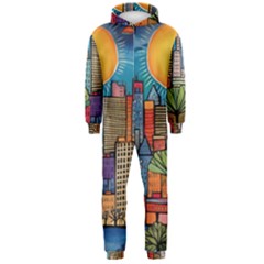 City New York Nyc Skyscraper Skyline Downtown Night Business Urban Travel Landmark Building Architec Hooded Jumpsuit (men) by Posterlux