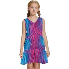 Spiral Swirl Pattern Light Circle Kids  Sleeveless Tiered Mini Dress by Ndabl3x