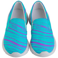 Wave Stripe Pattern Design Aqua Kids Lightweight Slip Ons by Ndabl3x