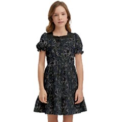 Midnight Blossom Elegance Black Backgrond Kids  Puff Sleeved Dress by dflcprintsclothing