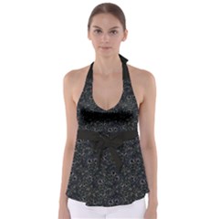 Midnight Blossom Elegance Black Backgrond Tie Back Tankini Top by dflcprintsclothing