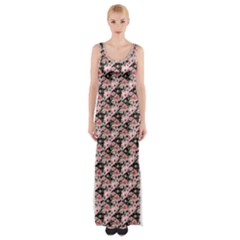 Pink Roses 02 Pink Roses 01 Thigh Split Maxi Dress by DinkovaArt