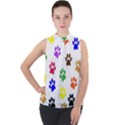 Pawprints Paw Prints Paw Animal Mock Neck Chiffon Sleeveless Top View1