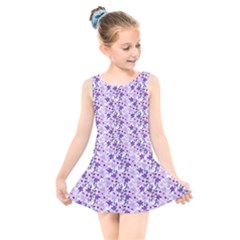 Purple Flowers 001 Kids  Skater Dress Swimsuit by DinkovaArt