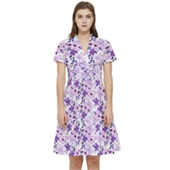 Purple Flowers 001 Short Sleeve Waist Detail Dress by DinkovaArt