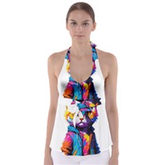 Wild Cat Tie Back Tankini Top by Sosodesigns19