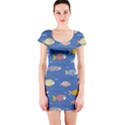 Sea Fish Blue Submarine Animals Patteen Short Sleeve Bodycon Dress View1