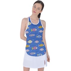 Sea Fish Blue Submarine Animals Patteen Racer Back Mesh Tank Top by Maspions