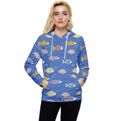 Sea Fish Blue Submarine Animals Patteen Women s Lightweight Drawstring Hoodie by Maspions