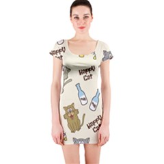 Happy Cats Pattern Background Short Sleeve Bodycon Dress by Grandong