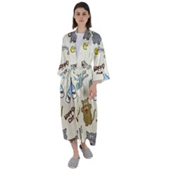 Happy Cats Pattern Background Maxi Satin Kimono by Grandong