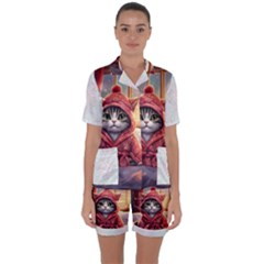 Cat 2 Satin Short Sleeve Pajamas Set by 2607694a