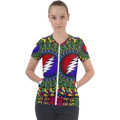 Grateful Dead Bear Pattern Short Sleeve Zip Up Jacket by Maspions