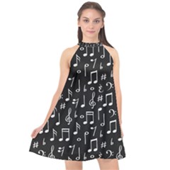 Chalk Music Notes Signs Seamless Pattern Halter Neckline Chiffon Dress  by Ravend