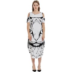 Cat - Artistic Paper Cut Cold Shoulder Loose Fit Dress With Pockets by 2607694c