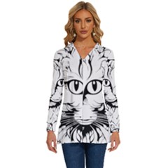 Cat - Artistic Paper Cut Long Sleeve Drawstring Hooded Top by 2607694c