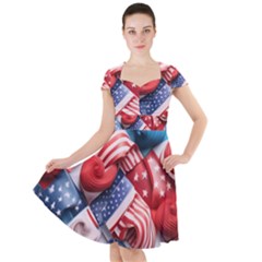 Us Presidential Election Colorful Vibrant Pattern Design  Cap Sleeve Midi Dress With Pockets by dflcprintsclothing