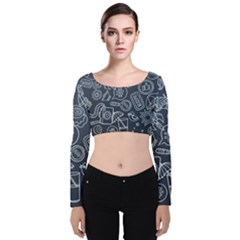 Internet Planet Drink Computer Velvet Long Sleeve Crop Top by Proyonanggan