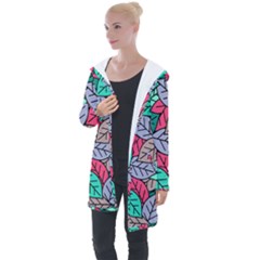 Pattern Leaves Background Nature Longline Hooded Cardigan by Proyonanggan
