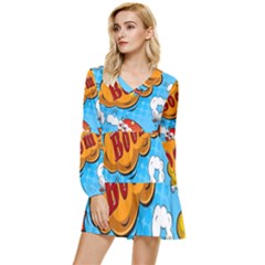 Comical Words Animals Comic Omics Crazy Graffiti Tiered Long Sleeve Mini Dress by Bedest