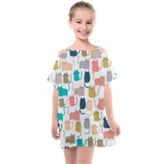 Cute Seamless Pattern Happy Kitty Kitten Cat Kids  One Piece Chiffon Dress by Hannah976