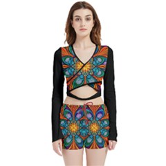 Schwarz Bunt Velvet Wrap Crop Top And Shorts Set by 2607694c