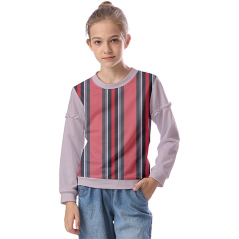 Rosa Grau Streifen Kids  Long Sleeve T-shirt With Frill  by 2607694c