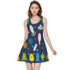 Big Set Cute Astronauts Space Planets Stars Aliens Rockets Ufo Constellations Satellite Moon Rover V Inside Out Reversible Sleeveless Dress by Bedest