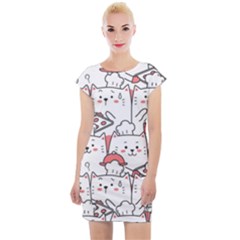 Cute Cat Chef Cooking Seamless Pattern Cartoon Cap Sleeve Bodycon Dress by Bedest