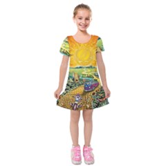 Grateful Dead Golden Road Kids  Short Sleeve Velvet Dress by Bedest