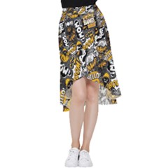 Boom Bang Art Crazy Drawing Graffiti Hello Retro Sayings Yellow Frill Hi Low Chiffon Skirt by Bedest