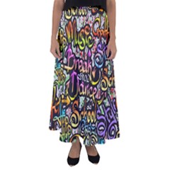 Graffiti Word Seamless Pattern Flared Maxi Skirt by Bedest