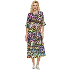 Graffiti Word Seamless Pattern Double Cuff Midi Dress by Bedest