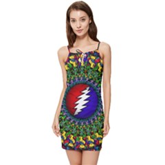 Grateful Dead Bear Pattern Summer Tie Front Dress by Maspions