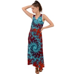 Fractal Pattern Background V-neck Chiffon Maxi Dress by Ket1n9